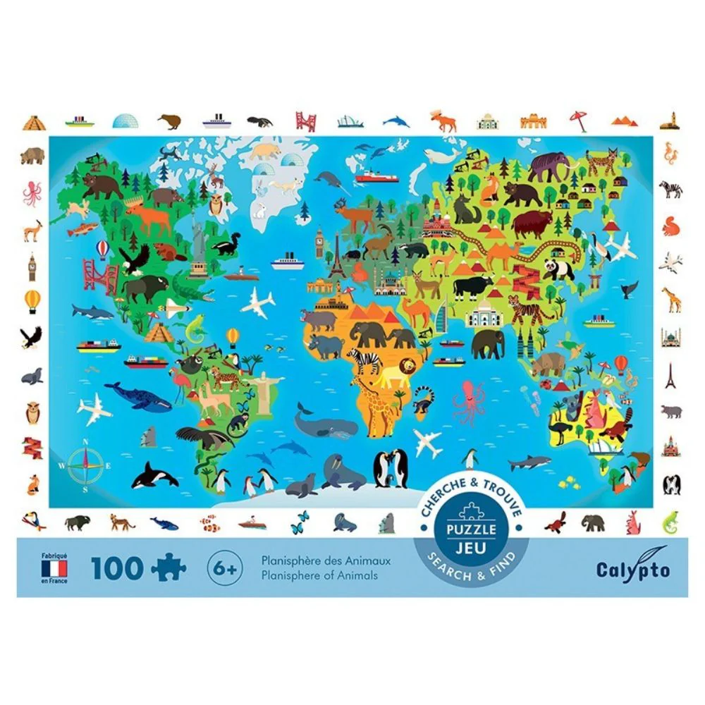 Calypto Jigsaw Puzzle - Search & Find Animal Planisphere 100 pieces - Image 3