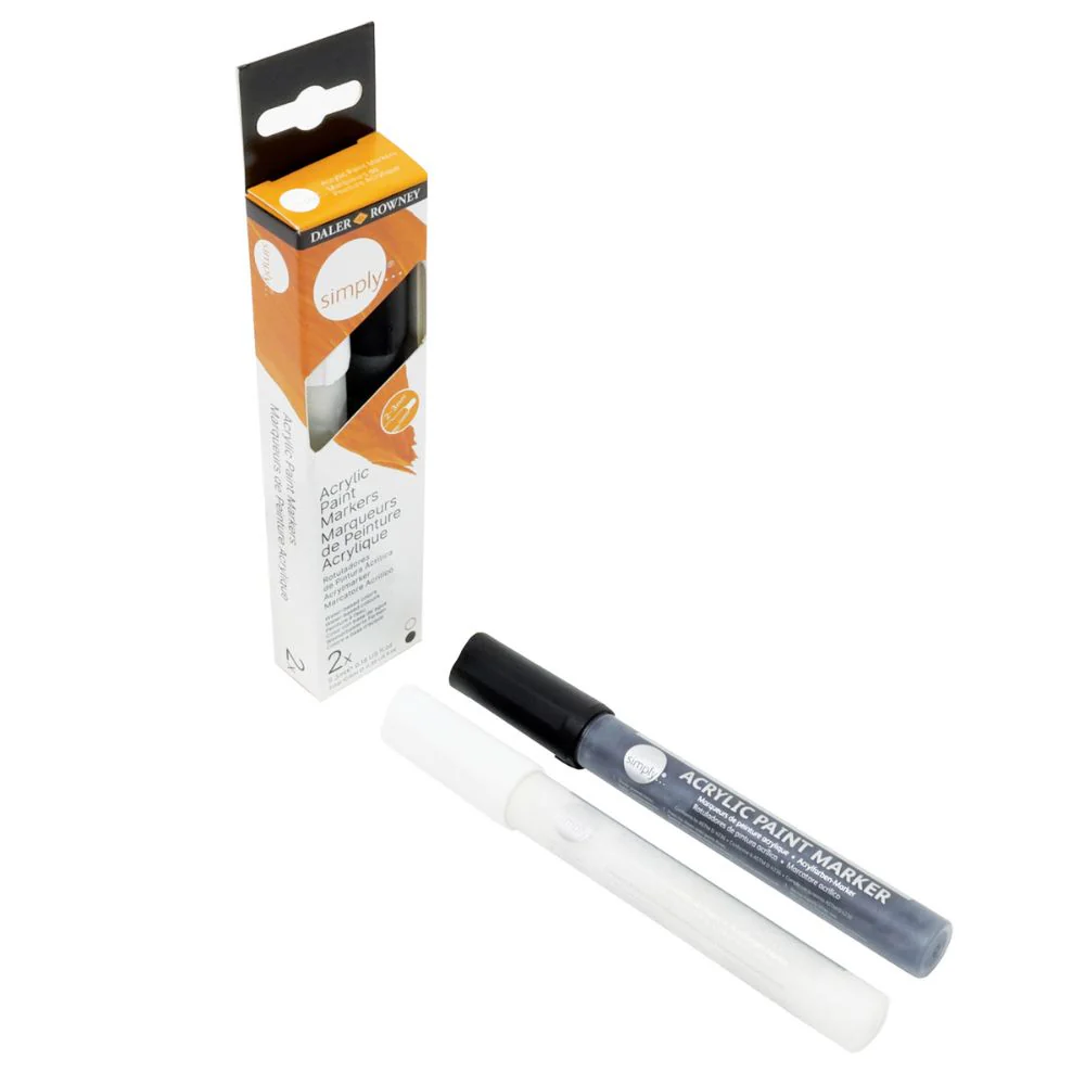Daler Simply Acrylic Marker Set White/Black 2pcs - Image 3