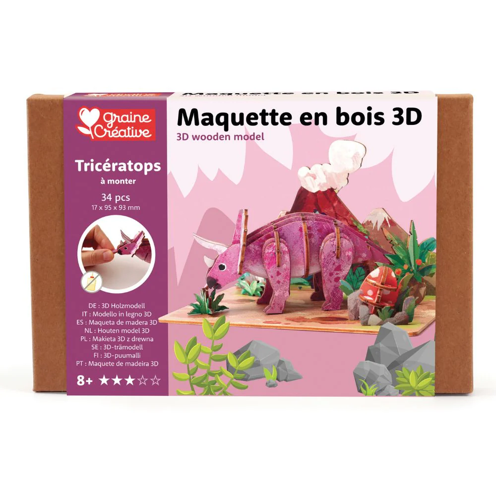 Dinosaur Wooden 3D Model - Triceratops - Image 3
