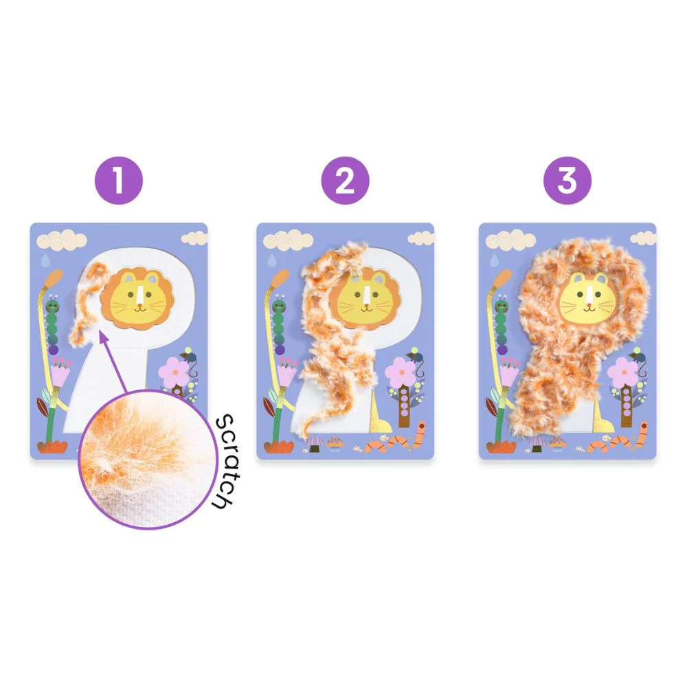 Djeco Velcro Collages Fluffy Safari Animals - Crafts For 4 Year Olds - Image 5