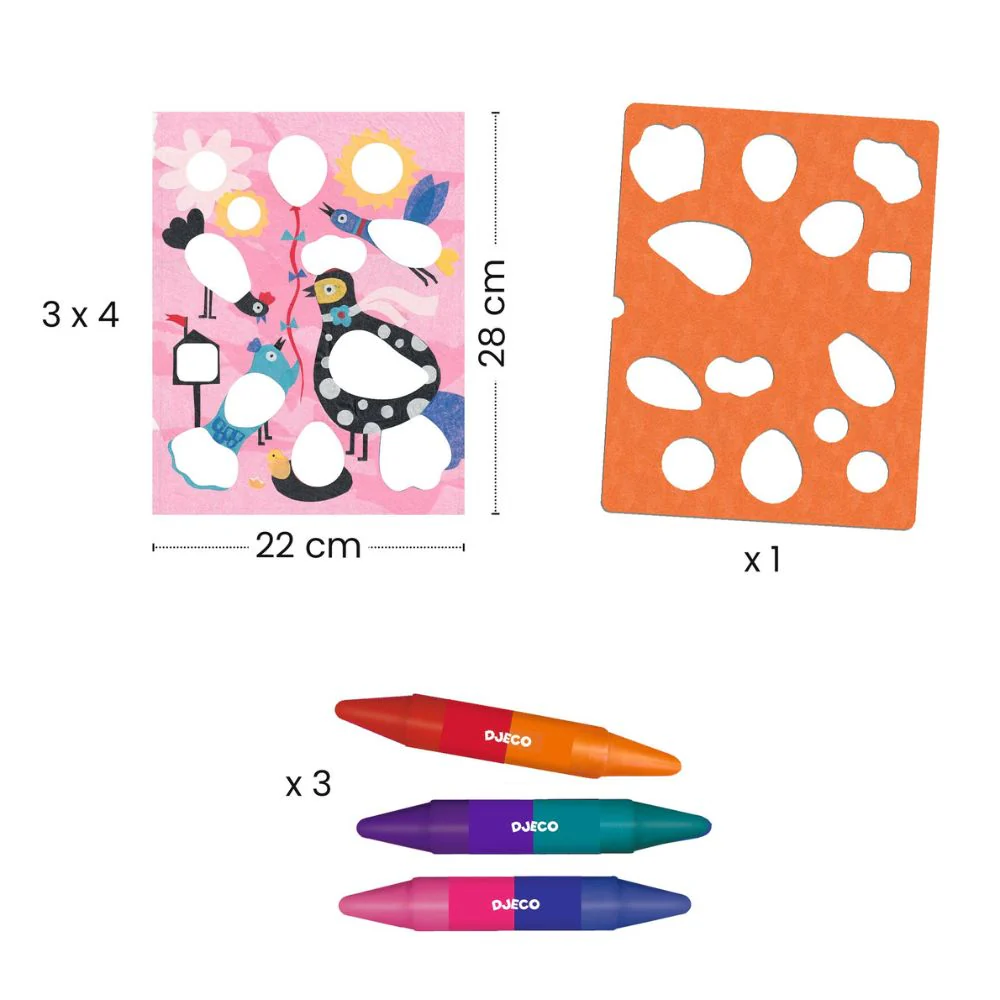 Djeco Colour Stop Fabulous Stencils Birdie & Co 18 mths + - Image 3