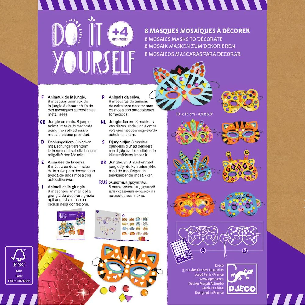 Djeco Do It Yourself - 8 Mosaic Masks to Decorate Jungle - Image 8
