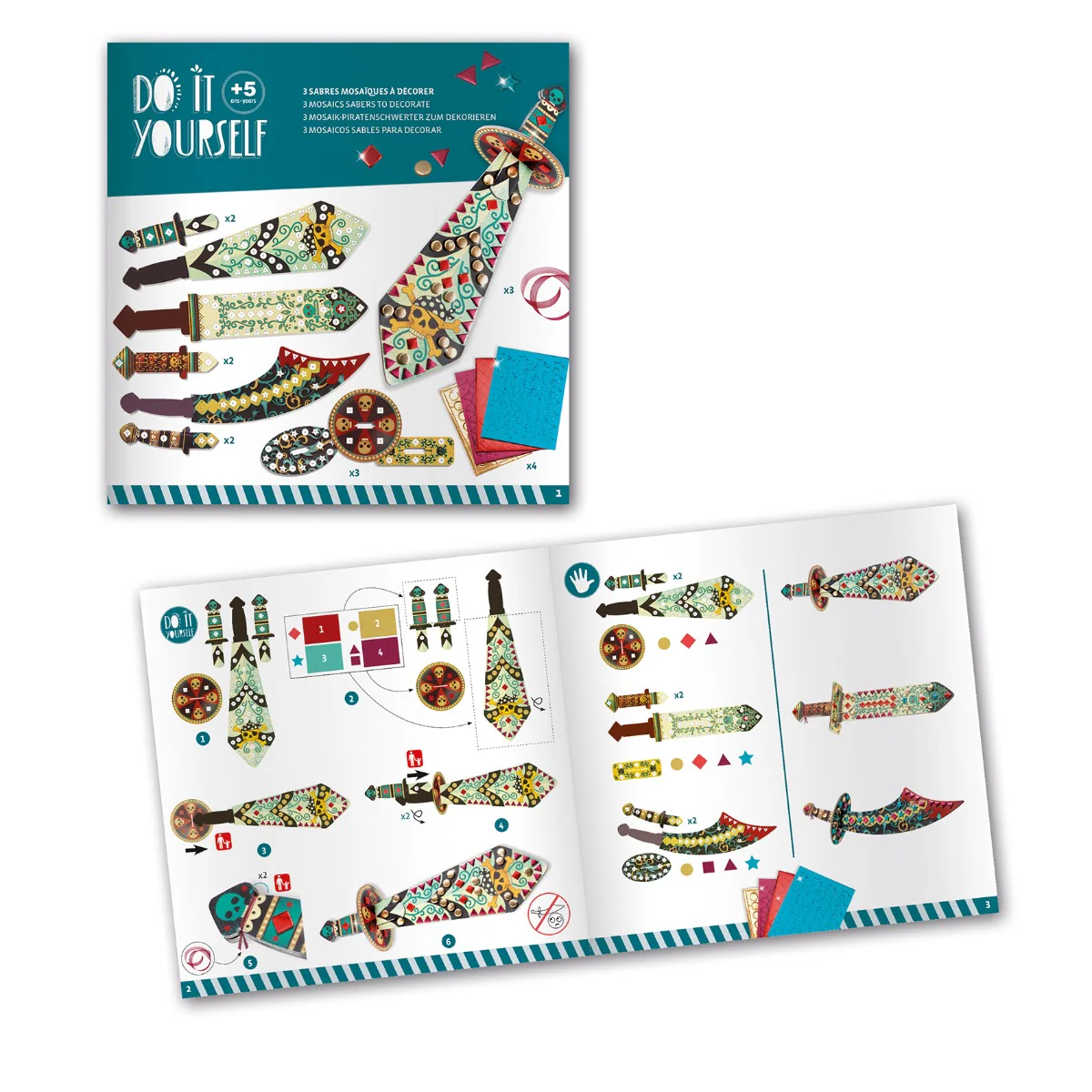 Djeco Do It Yourself - 3 Mosaic Swords to Decorate Like a Pirate - Image 3
