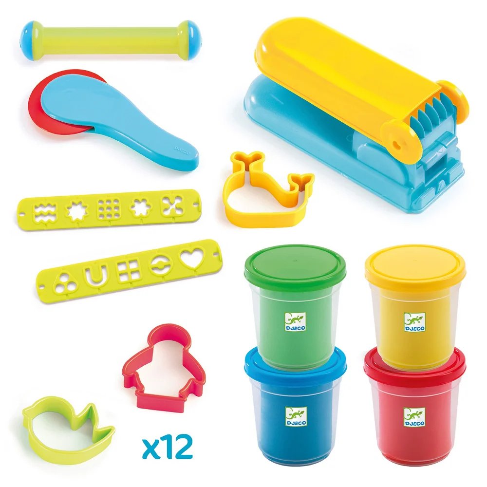 Djeco Play Dough Starter Set - 4 tubs playdough & 15 tools - Image 3
