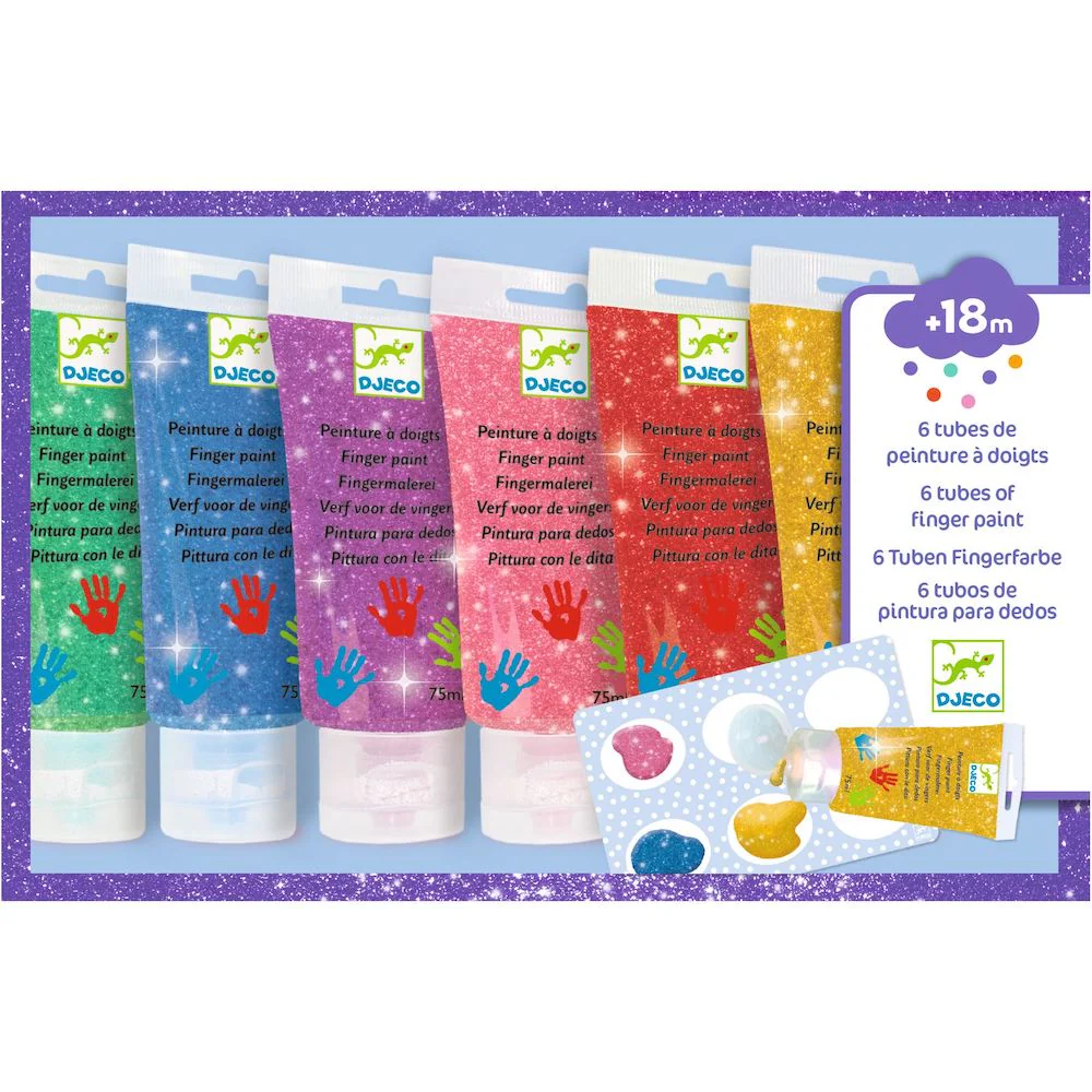 Djeco Finger Painting 6 Tubes - Glitter - Image 2