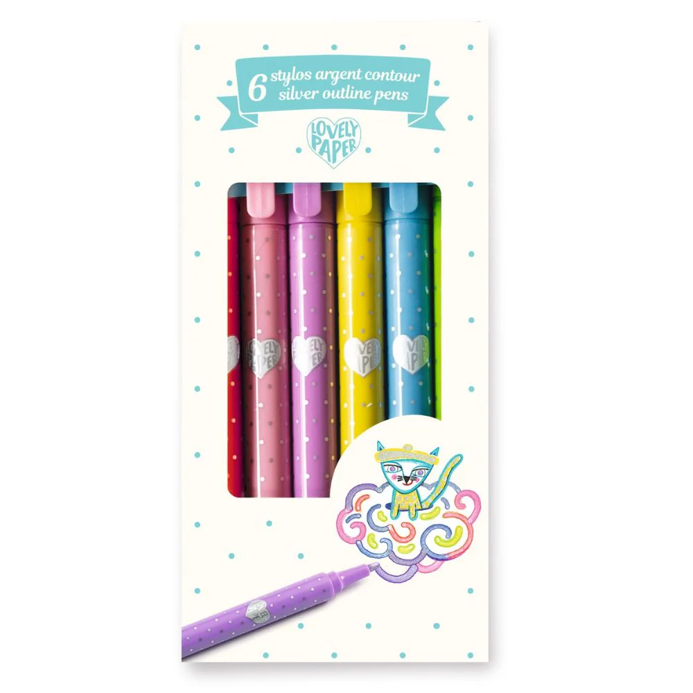 Djeco Lovely Paper - 6 Silver Outline Pens - Image 2