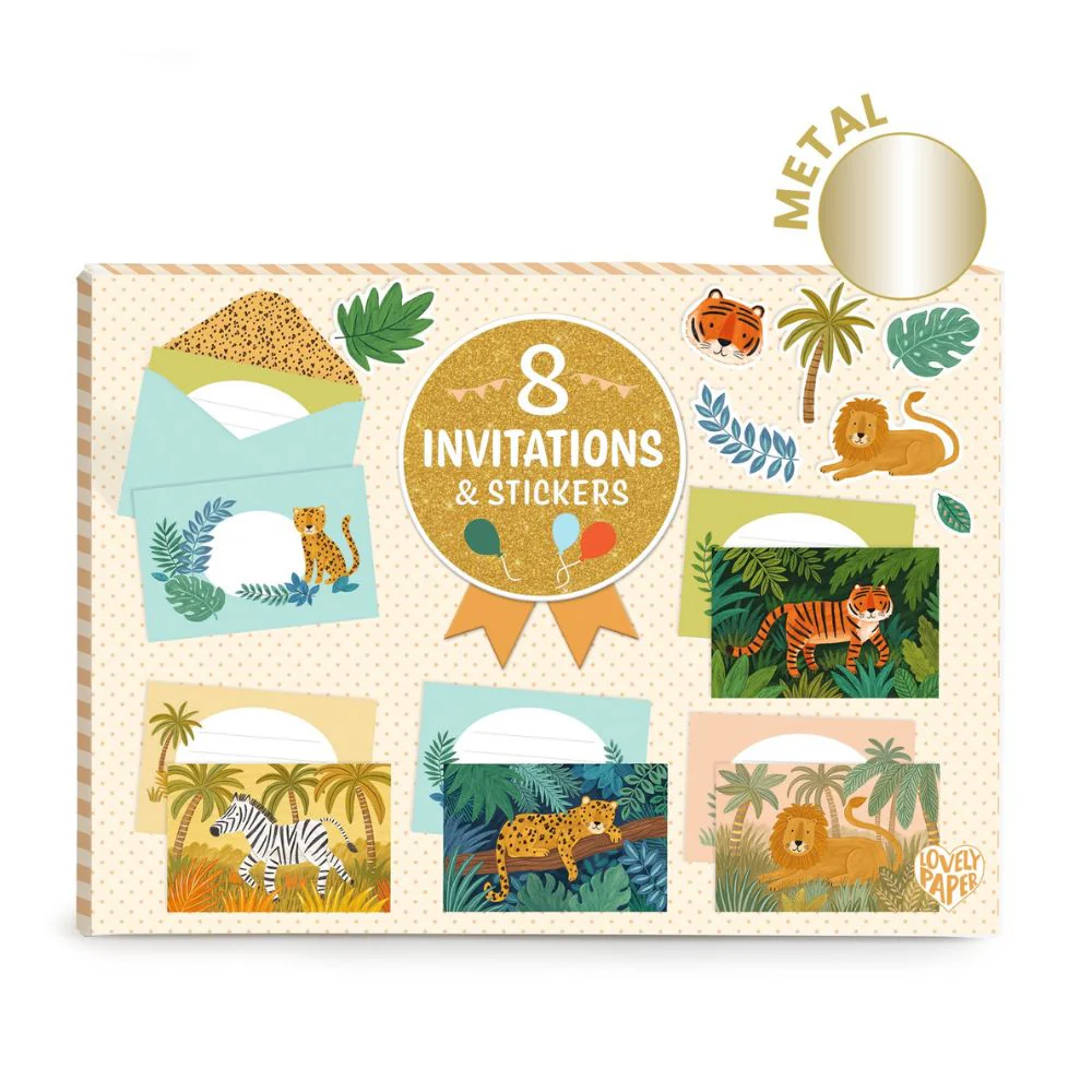 8 Jungle Animals Party Invitations & Stickers - Image 4
