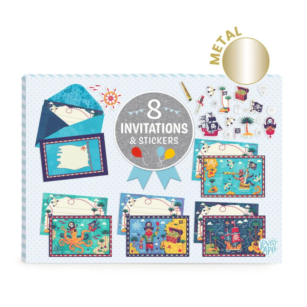 8 Pirate Party Invitations & Stickers - Image 4