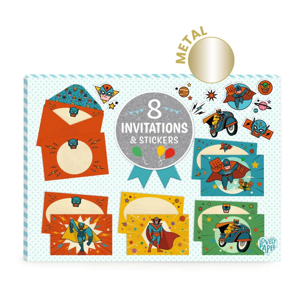 8 Super Hero Party Invitations & Stickers - Pow ! Bang ! - Image 4