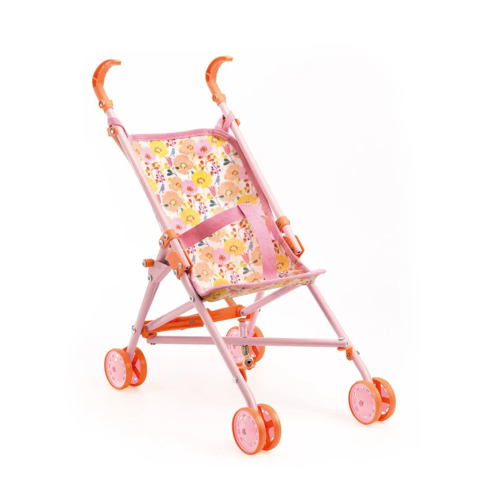 Djeco Pomea Baby Stroller - Pink Flowers - Image 2