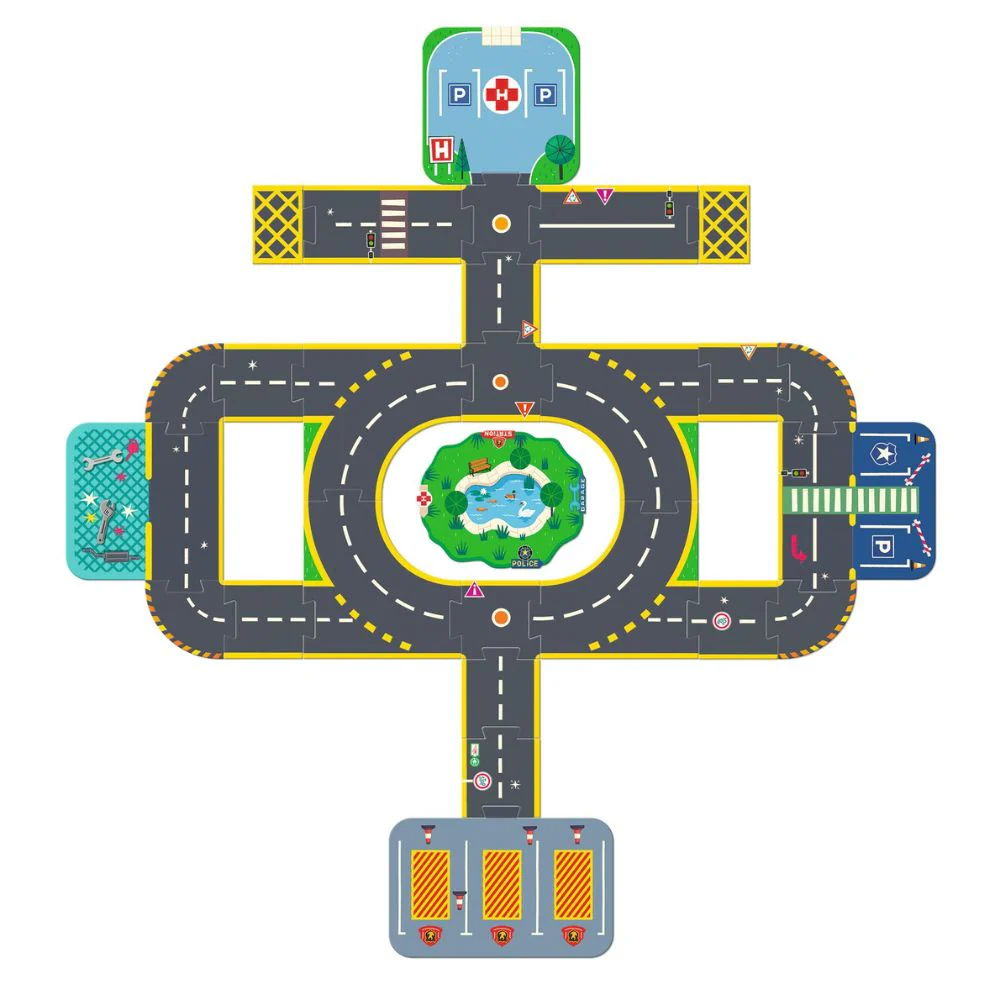 Djeco Crazy Motor Floor Puzzle - Make Your Own Crazy Motor City - Image 3