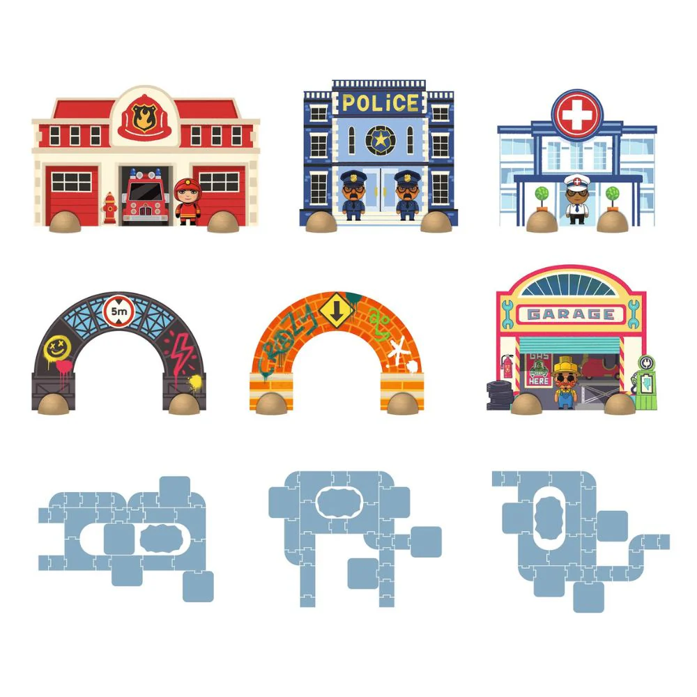 Djeco Crazy Motor Floor Puzzle - Make Your Own Crazy Motor City - Image 4