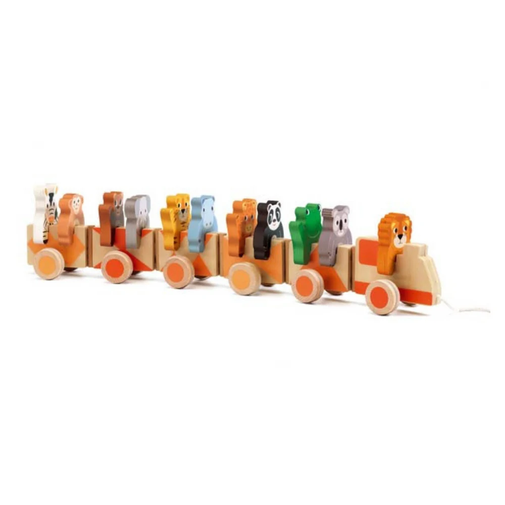 Toddlers Wooden Pull Along Toy Train With Animal Figures - Image 4