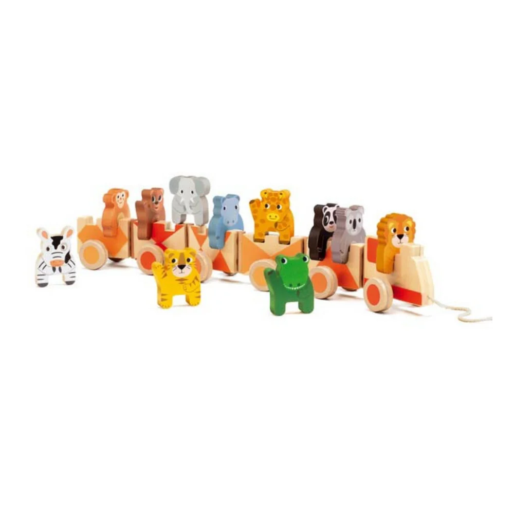 Toddlers Wooden Pull Along Toy Train With Animal Figures - Image 5