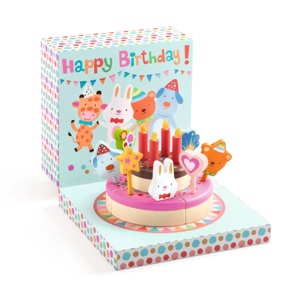 Djeco Happy Birthday Cake - Wooden Play Food - Image 2