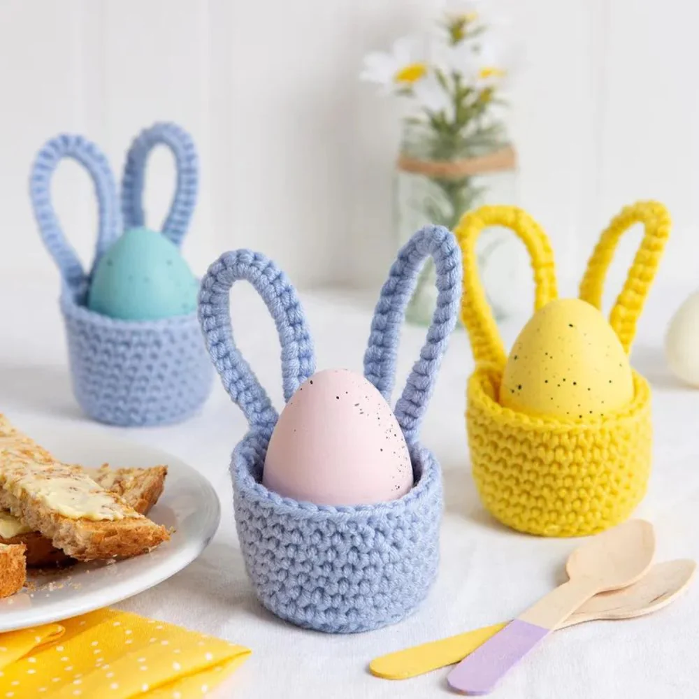 Easy Crochet Kit - Make Trio Of Easter Bunny Egg Cups - Image 3