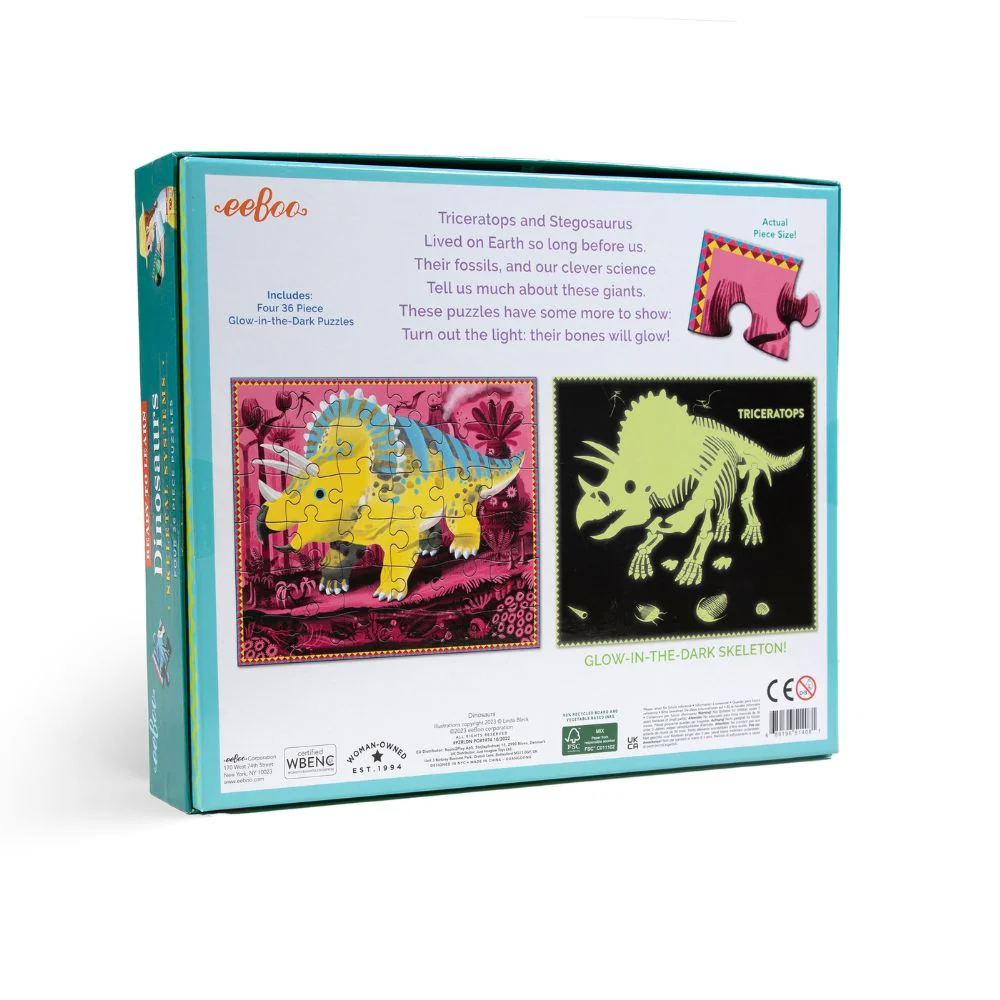 eeBoo Dinosaurs Ready to Learn 36 Piece 4 Puzzle Set - Glow In The Dark - Image 5