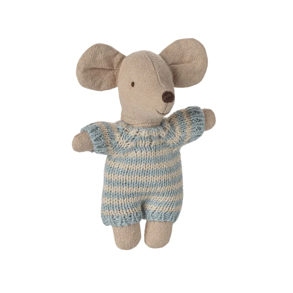 Maileg Baby Mouse In Carry Cot - Blue - Image 3