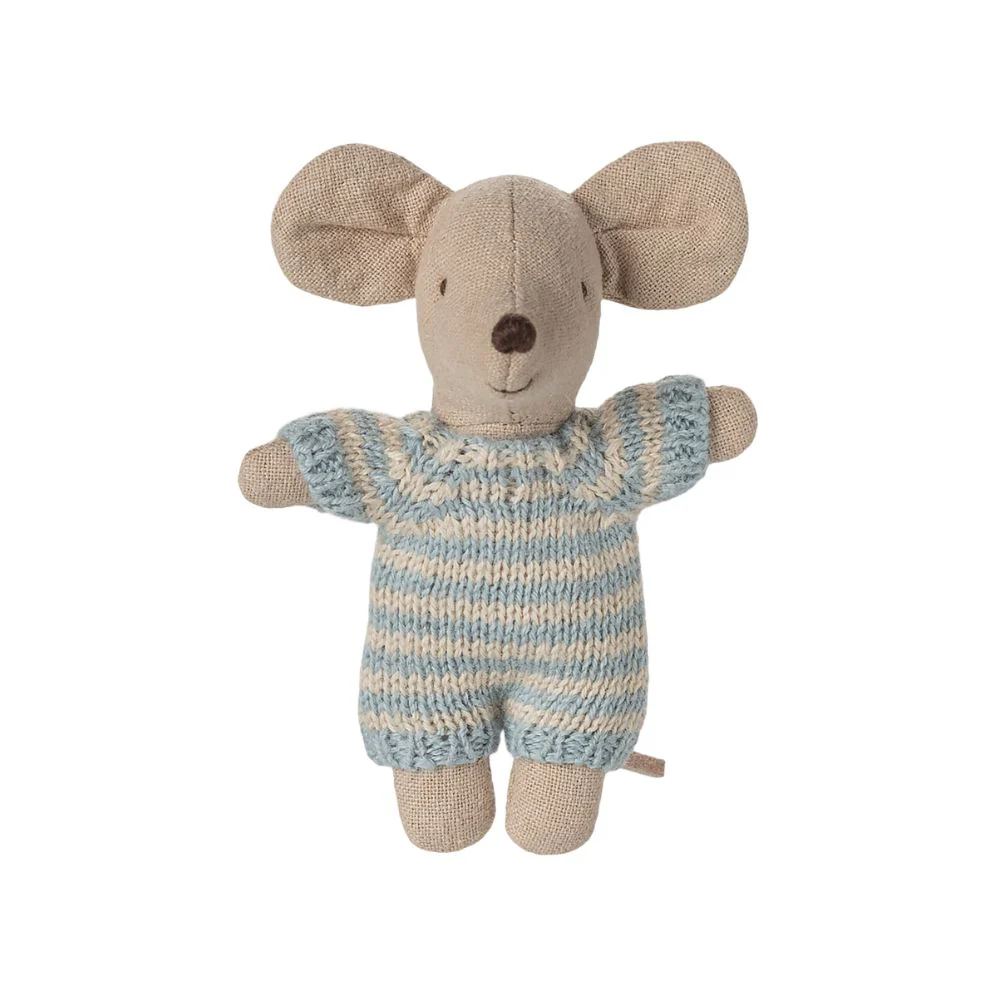 Maileg Baby Mouse In Carry Cot - Blue - Image 4