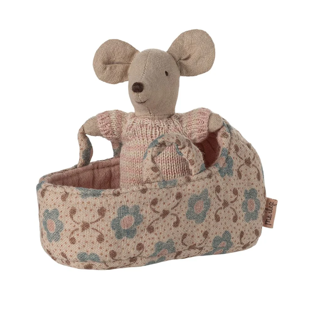 Maileg Baby Mouse In Carry Cot - Rose - Image 4