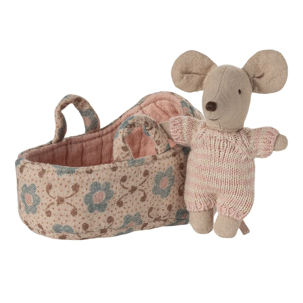 Maileg Baby Mouse In Carry Cot - Rose - Image 5
