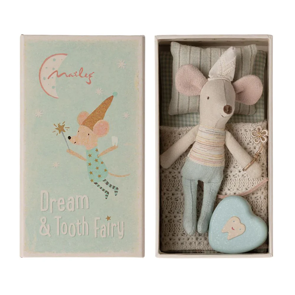 Maileg Dream and Tooth Fairy Mouse In A Matchbox - Blue - Image 2