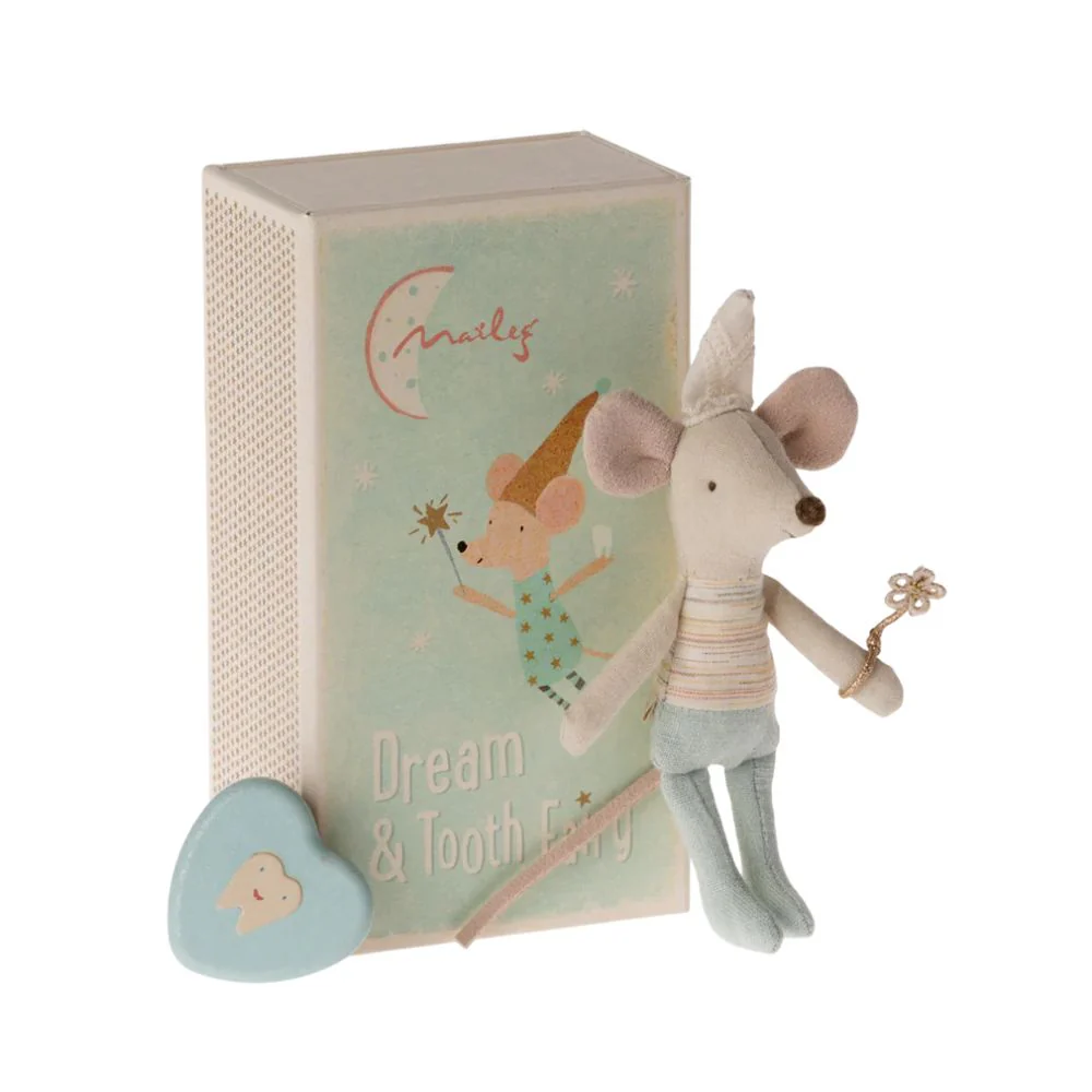 Maileg Dream and Tooth Fairy Mouse In A Matchbox - Blue - Image 3