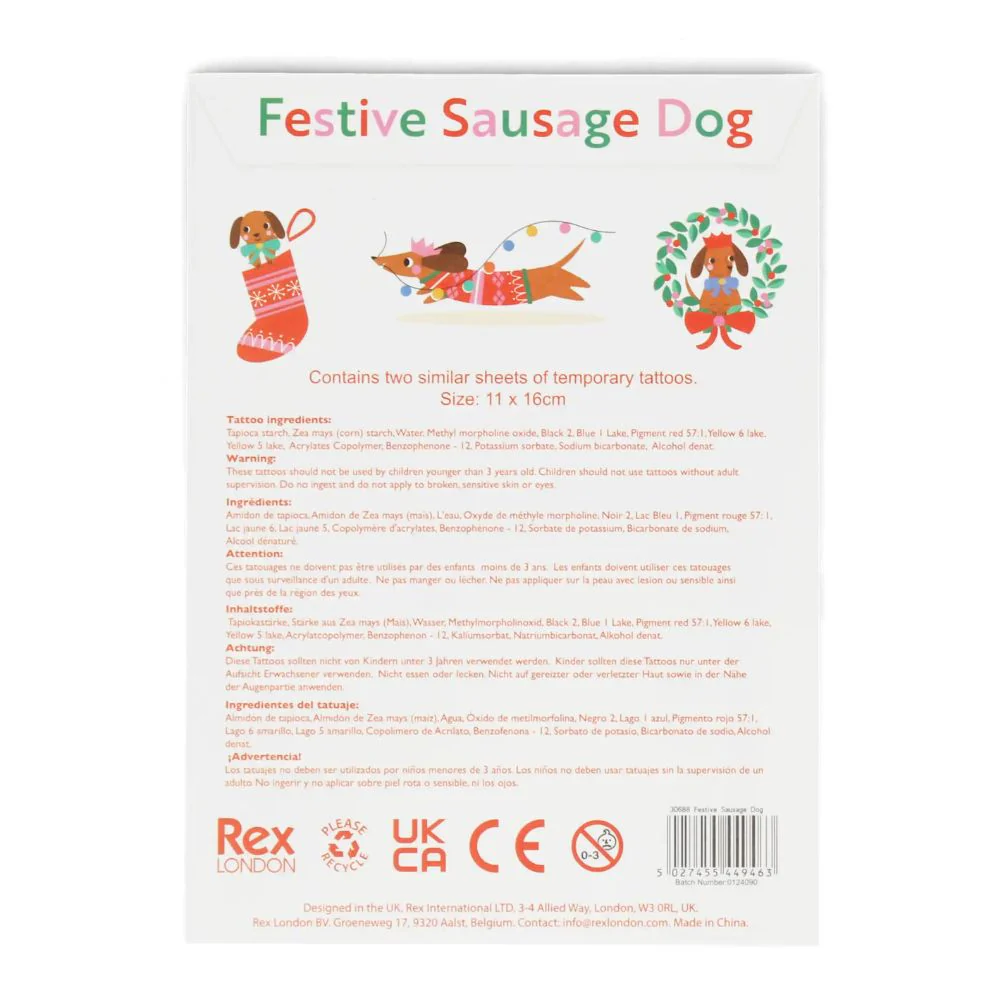 Rex London Christmas Sausage Dog Tattoos - Image 2