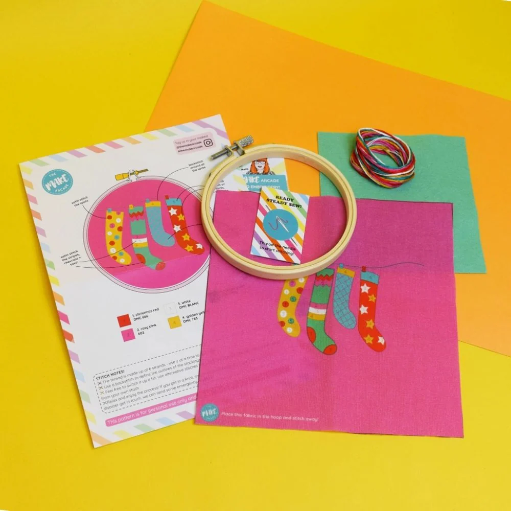 The Make Arcade Jolly Christmas Stockings Embroidery Craft Kit - Image 2